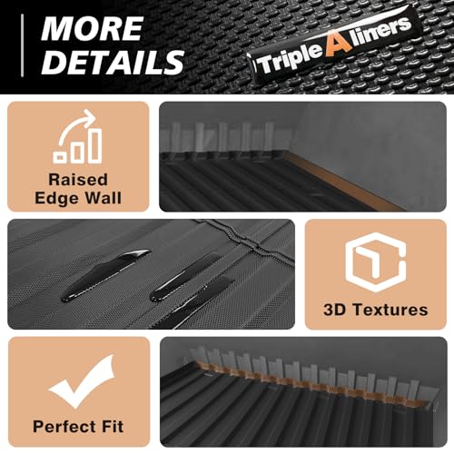 Image of TripleAliners Truck Mat Compatible with 2025 2026 Tesla Cybertruck Accessories, Truck Bed Mat Heavy Duty Custom Fit All Weather Protection TPE Pickup Liner, Corrugated Design Front Wall