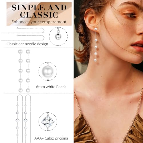 HAIAISO 8 Pairs Threader Dangle Earrings for Women 316L Stainless Steel Chain Tassel Earring Lightweight Double Twist Wave Threader Drop Earring Long Chain Earrings Set3