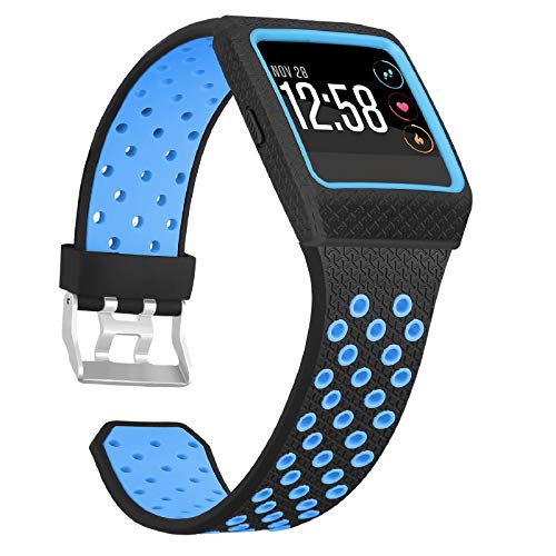 SKYLET Compatible with Fitbit Ionic Bands for Men with Case, Soft Replacement Sport Breathable Wristband Compatible with Fitbit Ionic Smart Watch with Metal Clasp Women[Black-Blue]