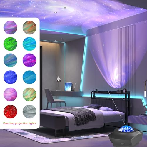Image of Queen Size Bed Frame with Star Projector & Charging Station, PU Leather Upholstered Platform with 2-Tier Storage Headboard & Storage Ottoman, Metal Support, Noise-Free, No Box Spring Needed, Grey