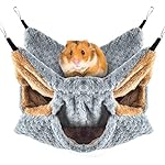 TINDTOP Small Animals Hammock, Sugar Glider Triple Bunk Bed Cage Warm Plush Hanging Hammock Bed Hideout for Hamster…