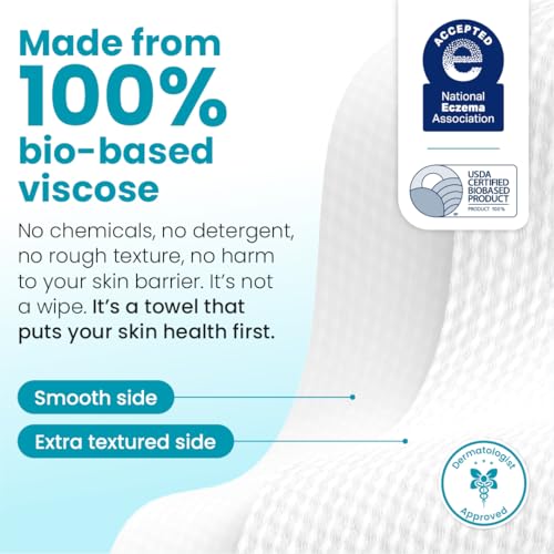 Image of Clean Skin Club Blemish Control Clean Towels XL, Compostable Face Towels, Eczema Association Accepted Disposable Face Towelette, Makeup Remover Dry Wipes, 2 Packs, 100 Ct Total