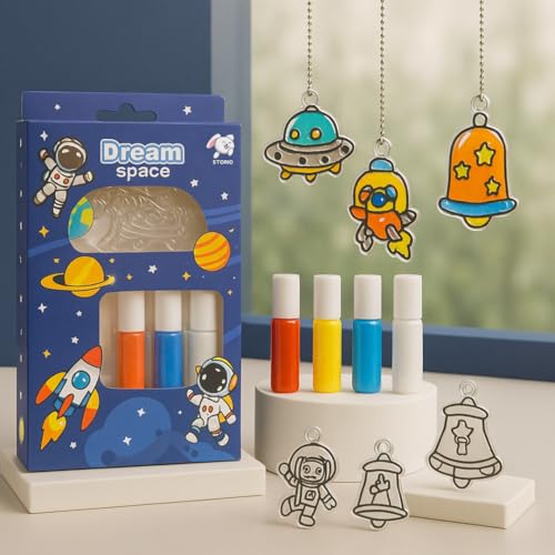 Image of Storio Paper, Plastic Space Window Art Kit for Kids, Mess-Free Craft Set with Templates and Glue, Ages 4+, Multicolor
