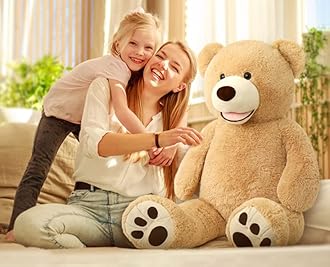 MorisMos 51 inch Smile Giant Teddy Bear, Large Stuffed Bears with Big Footprints, Big Stuffed Animals Cuddly Plush Gifts for Girlfriends, Boyfriend, Brown