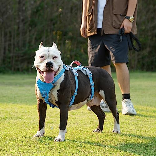 Image of Huntboo Escape Proof Dog Harness, Escape Artist Harness, Reflective Harness with Padded Handle, Breathable, Durable, Adjustable Vest for Medium Dogs Walking, Training, and Running Gear (Blue, M)