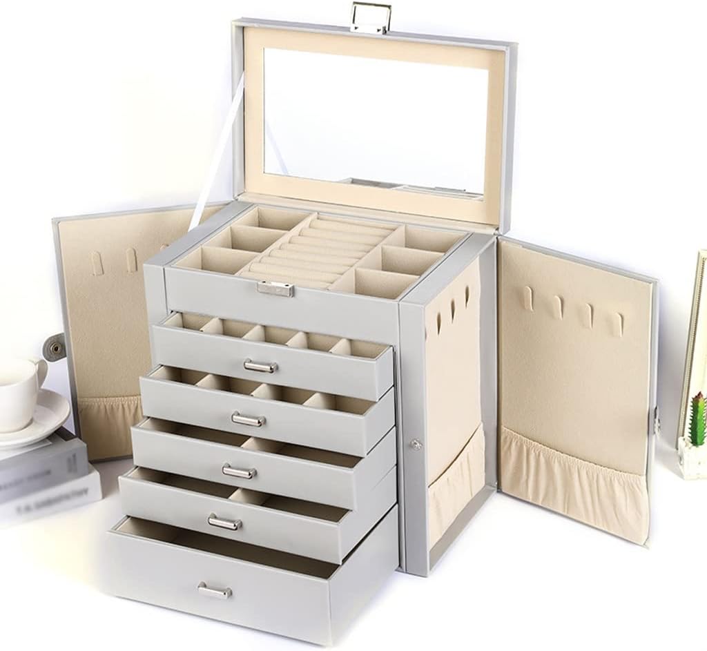 Jewelry Box Organizer Jewelry Box PU Princess Jewelry Five-Layer Storage Box Jewelry Box Jewelry Organizer Small (D 27x16x28cm)