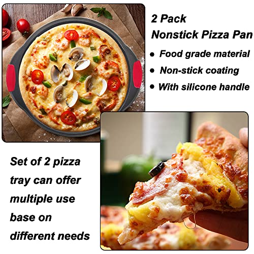 Vdgpwa 12 Inch Non-Stick Pizza Tray - With Silicone Handle, Carbon Steel Without Hole And With Hole Pizza Tray, Round Pizza Bakeware Crisper Pan For Home Baking, Kitchen, Restaurant Oven.（2 Pack） #TOP4