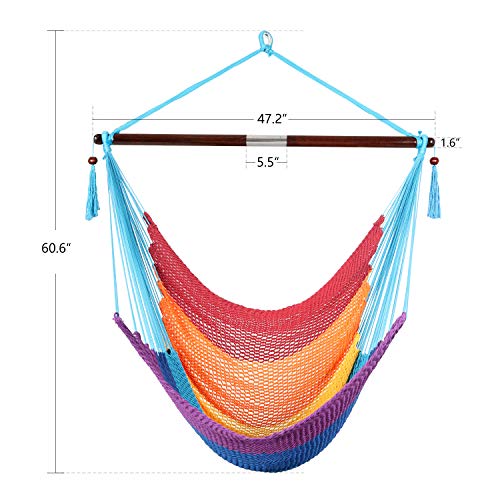 Bathonly Large Caribbean Hammock Hanging Chair, Durable Polyester Hanging Chair, Hanging Hammock Chair w/Foldable Spreader Bar for Indoor/Outdoor, Swing Chair - Thumbnail 2