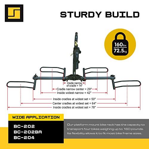 Stromberg Carlson BC-204 Heavy Duty Platform Mount Bike Rack – Folding Hitch Carrier for 4 Bikes, Fits 2" Hitch Receiver, Durable Transport Solution, Compatible with Cars, SUVs, Truck and Trailer