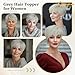 QUEENTAS Grey Hair Toppers for Women with Thinning Hair 360°3D Cover with 5 Clips Short Synthetic Heat Resistant Hair Pieces for Dating Daily Use Wispy Bangs 6