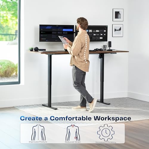Image of VIVO Rustic Vintage Brown 83 x 30 in Standing Desk, DESK-KIT-1B8N | Electric, Holds 220 lbs, Sit Stand, Height Adjustable, Extra Deep Table Top, Memory Presets, 1B Series, Black Frame