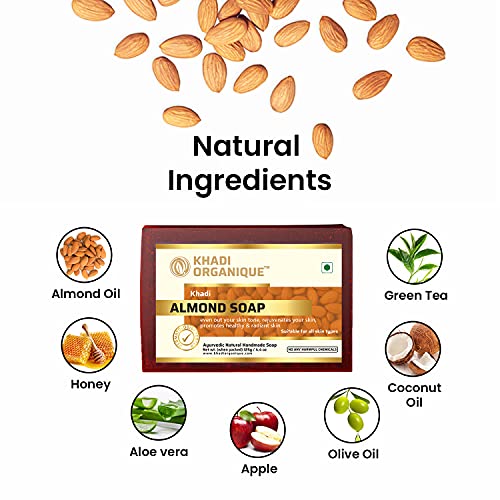 Image of Khadi Organique Natural Pure Herbal Handmade Almond Soap Pack of 3 (125 gram each)