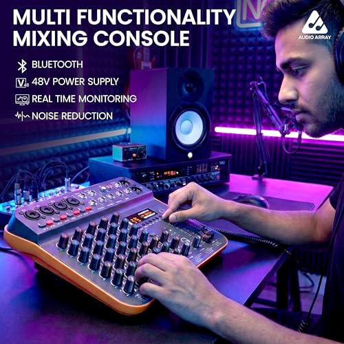 Image of Audio Array 8-Channel Hybrid USB Audio Mixer with 8 Analog + 2 Digital Inputs, 48kHz /16-Bit Processing, +50dB Gain, Combo XLR, Phantom Power, Hi-Z, 3-Band EQ, 99 DSP FX, Balanced XLR Output | AI-14