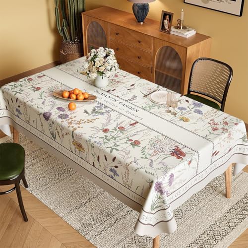 Image of HASTHIP PVC Tablecloth Modern Floral Decorative Dining Table Cover, Waterproof & Oil Proof, Anti-Slip Wipeable Plastic Table Protector for Kitchen & Home Decor, 140 x 220 cm