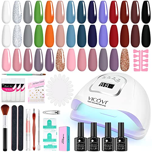 VICOVI 20 Colors Gel Nail Polish Kit with UV Led Light Manicure kit All Seasons Gifts for Girls Women Home DIY and Nail Salon