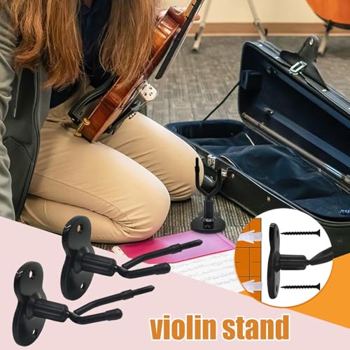 Soporte de pared para violín con soporte para , 2 soportes para violín con soporte para , soporte de exhibición de instrumentos de cuerda que ahorra espacio para el hogar, estudio, sala de - imagen 3