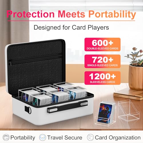 Image of Proijeut Card Deck Box with Portable Case, 6 Pack Clear Commander Deck Box with 6 Dividers, Holds 600+ Double Sleeved Cards, Fit for MTG, YuGiOh, TCG (White)