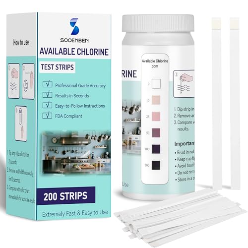 200 Chlorine Test Strips for Food Services 0-200 ppm Sanitizer Test Kit for Kitchen Supplies Restaurant Bars Hotels Food Trucks Precise Bleach Test Strips Easy to Use and Fast Results