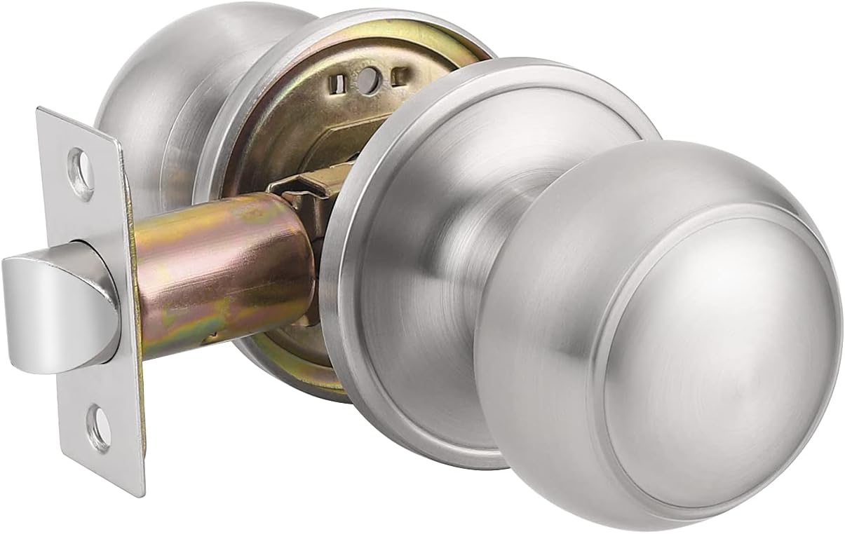 Probrico Colonial Style Passage Door Knobs Brushed Nickel Door Handle for Hall/Closet Door