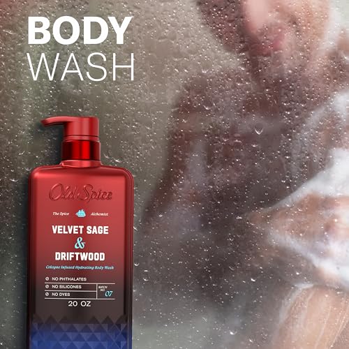 Image of Old Spice Body Wash for Men, The Spice Alchemist Collection, 24 /7 Cologne Infused Hydration, No Trade Off Formula, Free of Phthalates Silicones & Dyes, Velvet Sage + Driftwood Scent, 20 oz