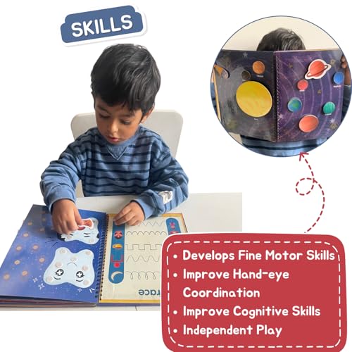 Image of CocoMoco Kids My Preschool Busy Book For Toddlers Level 2 With Body Parts,Planets,Opposites,Emotions | Quiet Book For Kids Learning Toys For 3-5 Year Olds | Montessori Learning (Pack Of 5),Multicolor