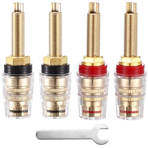 Xiatiaosann 4mm 高耐久 5 ウェイ バインディング ポスト バナナ ジャック、24K 金メッキ販売真鍮絶縁バインディング ポスト バナナ プラグ スピーカー、アンプ用、レンチ付き (4 パック)