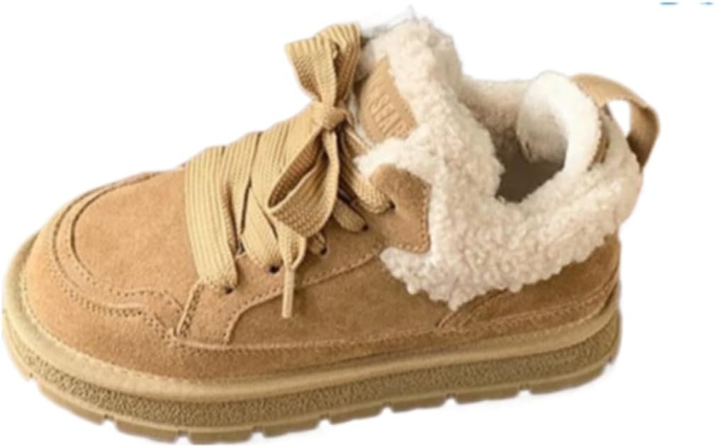 Women's Faux Fur Lined Snow Booties, Water-Resistant Suede Leather Lace-Up Ankle Boots with Thick Sole for Winter Warmth and Daily Comfort