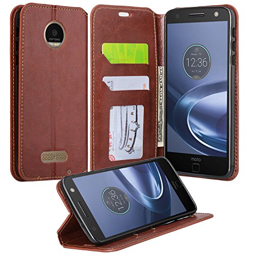 Moto E4 Case, Moto E4 Luxury PU Leather Wallet Flip Protective Case Cover with Card Slots and Stand for Motorola Moto E4 (Brown)