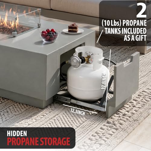 Image of AMS 66 inch Rectangular Concrete Propane Gas Fire Pit Table Bundle, Light Gray