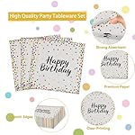 160CT Polka Dot Birthday Party supplies Dinnerware, Include Paper Plates Cups Straws Cutlery, Beige Kitchen Dining Table Decoration for Baby shower, Birthday Party Decor - Image 3