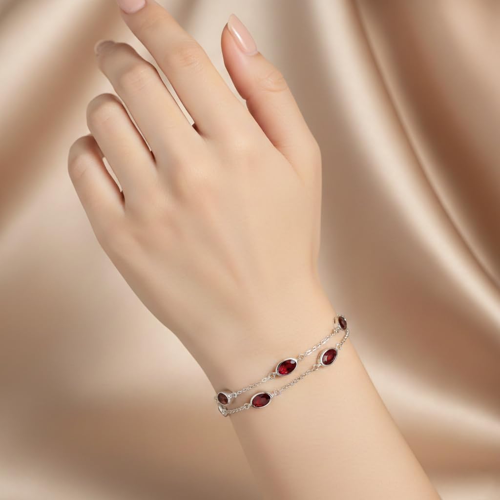 Prismata Birthstone Charm Link Bracelet 925 Sterling Silver Adjustable 12 Months Marquise Birthstone Bracelet Birthday Jewelry Gifts for Women Mom Her,with 7"+2" chain - Image 2