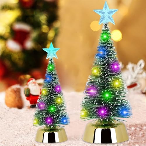 JOKILY Arbre de Noël LED Mini, 25 cm + 19 cm, Mini sapin de Noël artificiel, Sapin de Noël avec LED, Décoration de Noël, Petit sapin de Noël pour décoration de table