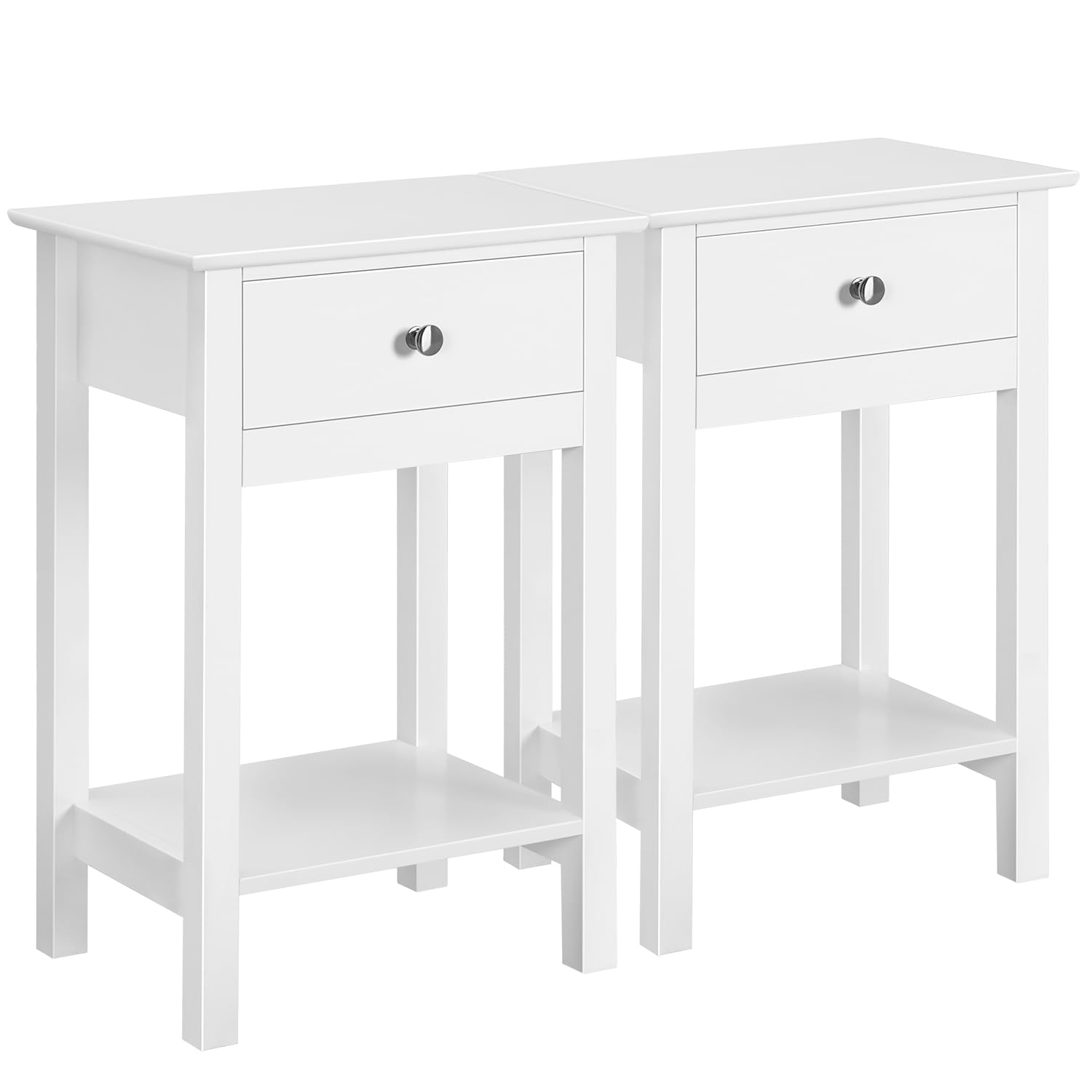 Yaheetech Stolik nocny, 2 sztuki, stolik pomocniczy, stolik do odkładania, stolik nocny z szufladą i półką, biały, wysokość 61 cm