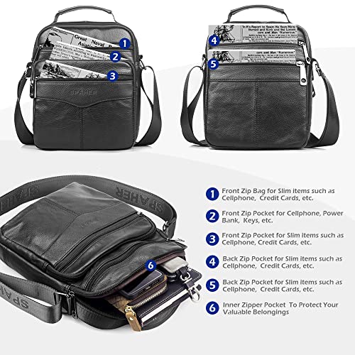 SPAHER Grote Heren Lederen Handtas Schoudertas IPAD Zakelijke tas Cross Body Casual Sling Organizer Reistas met verstelbare schouderriem - Image 5