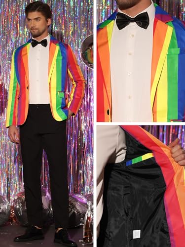 Lars Amadeus Rainbow Striped Suit Jacket for Men's Notch Lapel Prom Party Blazer Sports Coat4