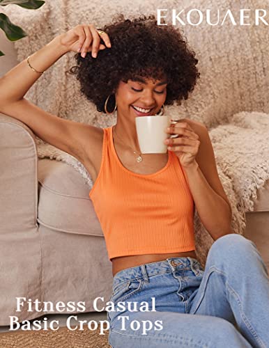 Ekouaer Women Crop Top Cute Tank Shirt Ribbed Knit Crop Top Sexy Racerback Corset Cami Teen Girl (Orange,L) #TOP2