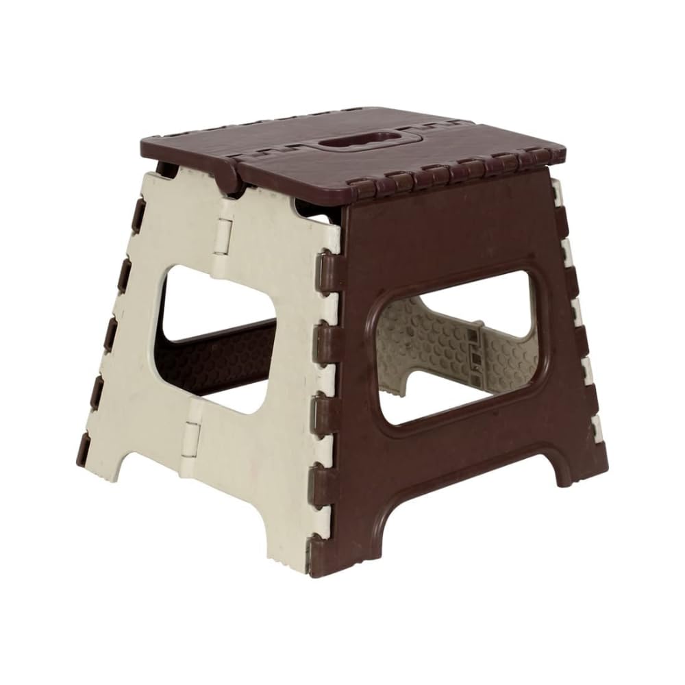 Plastic Folding Step Stool, Portable Foldable Stool, Brown and Beige, Lightweight with Carry Handle-image-20