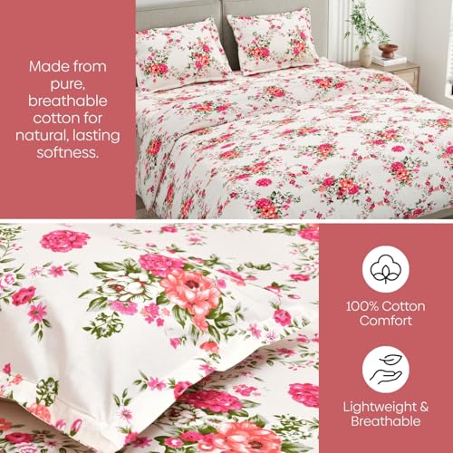 Image of Haus & kinder Double Bedsheet for Queen Size Bed | 90 x 100 Inches 144 TC Cotton Bedsheet for Double Bed with 2 Pillow Covers - Greek Garden