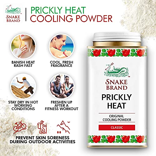 Image of Snake Brand Prickly Heat Cooling Powder Classic 140g | Soothing Menthol Talc for Itching, Rashes & Summer Heat Relief | Unisex Body Powder