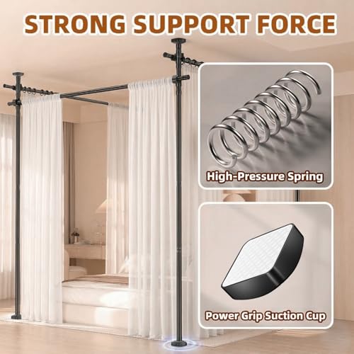 Image of Room Divider Curtain Rod for Wide Space Room Separation,4-10ft(H) 28-209inch(W) Wall Divider for Room Separation, Heavy Duty Room Partition Separator, Adjustable Folding Privacy Screens,Black