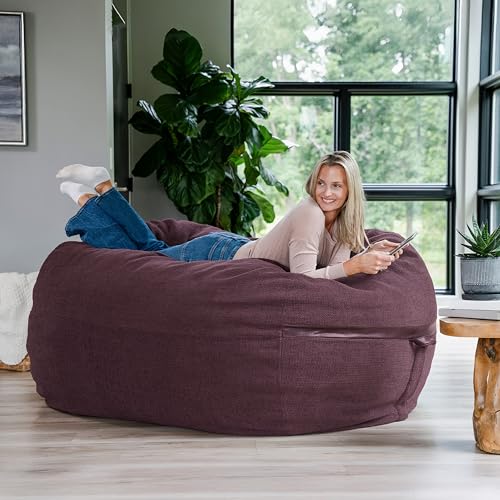 Image of Big Joe Fuf 8Ft Giant Foam Bean Bag Chair, Oversized Couch with Removable Cover for Kids, Teens, Adults, Merlot Cloudweave, 8 Foot | Premium Shredded Foam Filled, Cloudweave, Adult-Sized Comfortable Seating, Supports Up to 300 lbs