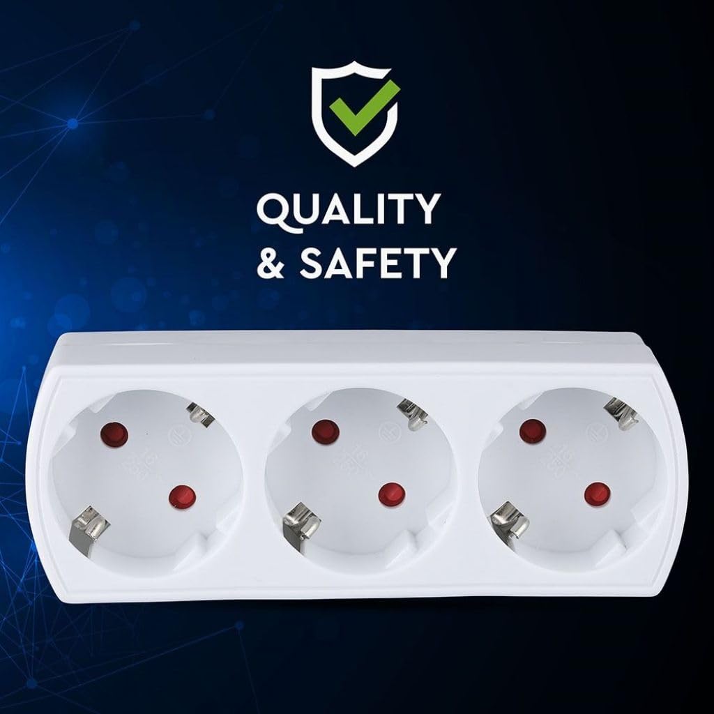 V-TAC Adaptador Múltiple 3 ENCHUFES - Enchufe de Pared 3 Tomas de Corriente 16A Shuko para el Hogar, Oficina, Tienda, Garaje, Cocina - Regleta Múltiple 3 Enchufes - 250V Compacta y Práctica — view 4