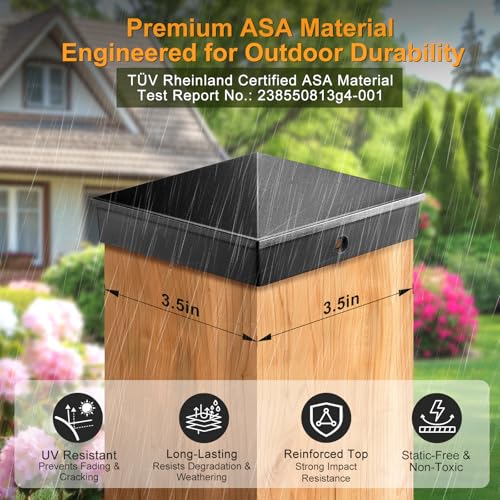 Threekia 4x4 Post Caps Black (Fits 3.5"x3.5"), ASA Material - UV, Fade & Crack Resistant, Fence & Deck Post Caps 4x4 (24 Pack), Long-Lasting Protection for Outdoor Wood Posts by Threekia - Image 2