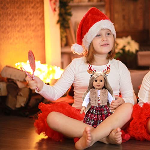 G.c 18 Inch Doll Clothes And Accessories Christmas Costumes Baby Doll Plaid Dress Shoes Fluffy Vest With Reindeer Antlers For 18 Inch Girl Doll #TOP5