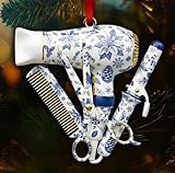 Hairstylist Weihnachtsschmuck, Friseur Weihnachtsschmuck mit Gebläse, Lockenwickler, Haarbürste, 2D-Acryl-Haarstylisten-Set, Dekoration für Weihnachtsbaum, Friseurgeschenke für Frauen (#D)