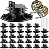 Timtin 30 Pack Adjustable Deck Support Pedestals, 1-3/16' to 2-3/8' Height Range, Outdoor Deck Foundation Bases with Joist Tape and Screws for Patio Floor Garden Leveling