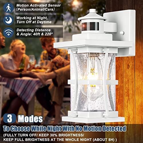 Image of 2 Packs White Motion Sensor Outdoor Lights - Advanced Dusk to Dawn Outdoor Lighting, Waterproof Exterior Light Wall Mount Fixtures, Anti-Rust Porch Outside Lights Wall Sconce for House, Garage, Square