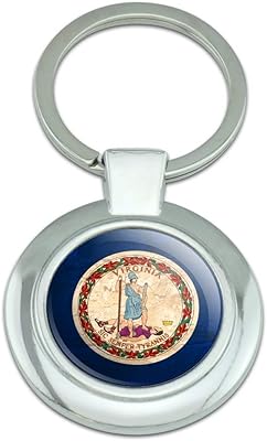 Rustic Virginia State Flag Distressed USA Keychain Classy Round Chrome Plated Metal