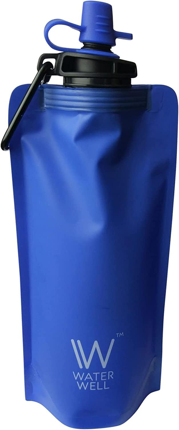 WaterWell™ Foldable Squeeze Travel Filter Water Bottle 500ml - Purifies Water by Eliminating 99.9% of Waterborne Bacteria & Parasites. 1000 Litres of Fresh Water for Travel, Camping & Sports