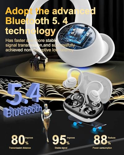 Image of Wireless Earbuds, Bluetooth 5.4 Headphones Sport, Over Ear Buds With ENC Noise Cancelling Mic, 48H, Wireless Earphone With Earhooks, Stereo Deep Bass, IP7 Waterproof ear bud for Workout Running, White